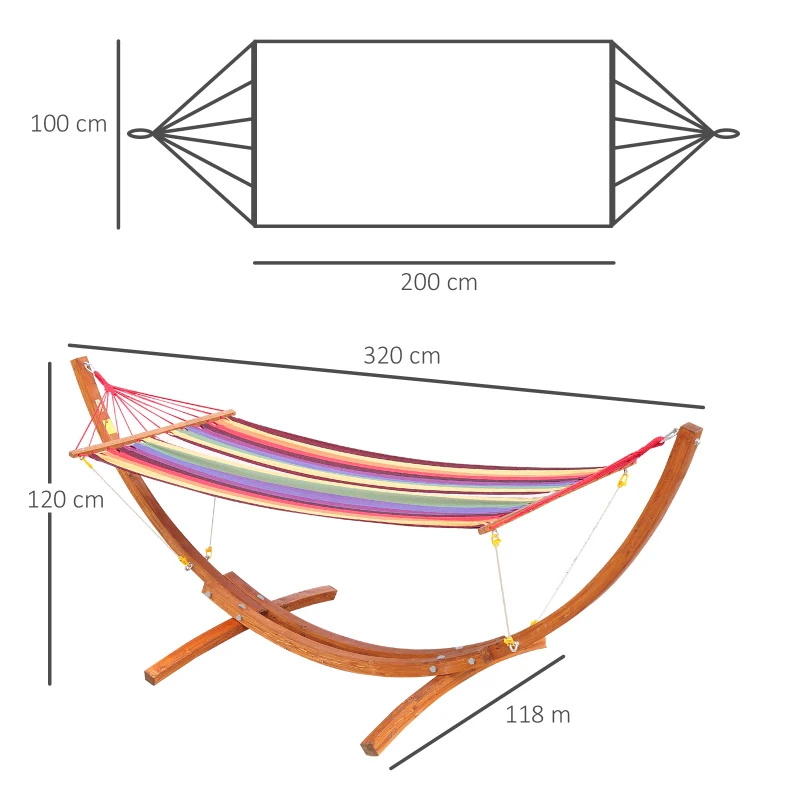 Best Outdoor Hammock with Stand, Free Standing Hammock with Arc Wooden Frame and 200 x 100cm Fabric, Garden Swing Hanging Bed with Safe Ropes, Multicolour - Image 3