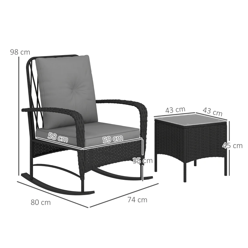 Best Three-Piece Rocking Chair Rattan Bistro Set - Black - Image 3