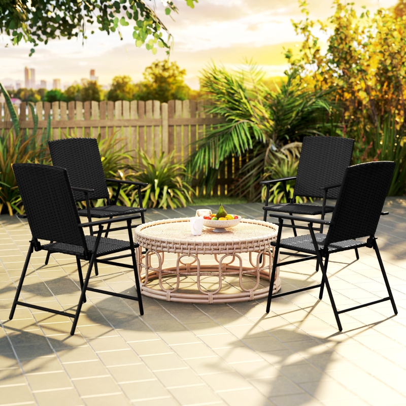 Best Set of Four Folding Rattan Seat Chairs - Black - Image 10