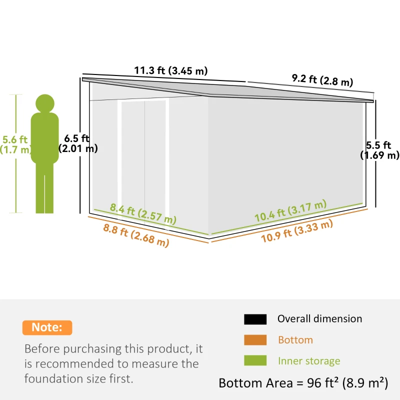 Best Garden Metal Storage Shed Outdoor Metal Tool House with Double Sliding Doors and 2 Air Vents, 11.3x9.2ft, Green - Image 3
