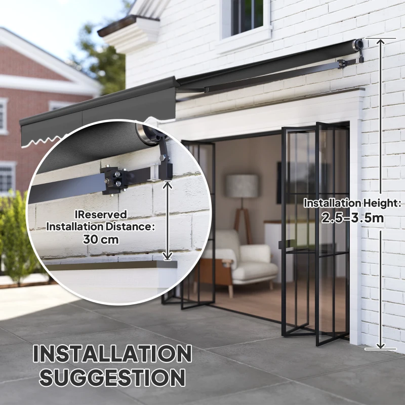 Best 3 x 2.5m Electric Awning with Remote Controller, Aluminium Frame DIY Retractable Awning, UV30+ Sun Shade Canopy for Garden Patio Deck Door Window, Dark Grey - Image 7