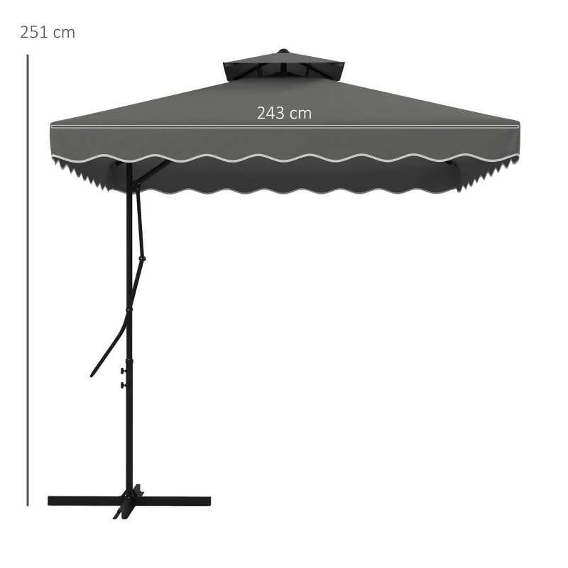 Best 2.5m Square Double Top Garden Parasol Cantilever Umbrella with Ruffles, Dark Grey - Image 3
