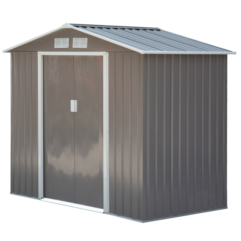 Best 7ft x 4ft Lockable Garden Metal Storage Shed Storage Roofed Tool Metal Shed w/ Air Vents Steel Grey - Image 11