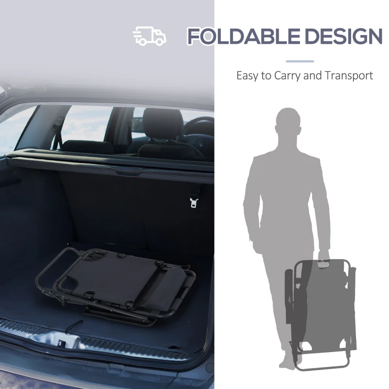 Best 2 Pieces 2 in 1 Sun Lounger Folding Reclining Chair Garden Outdoor Camping Adjustable Back with Pillow, Grey - Image 5