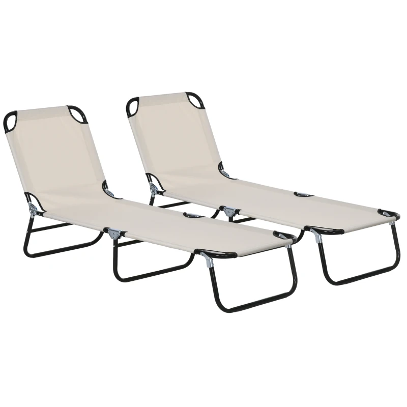 Best Garden Sun Lounger, with Five-Position Back - Cream White