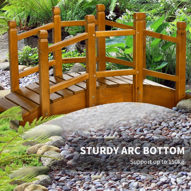 Best Wooden Garden Bridge with Safety Railings, Arc Footbridge for Pond Backyard Stream, Brown - Image 4