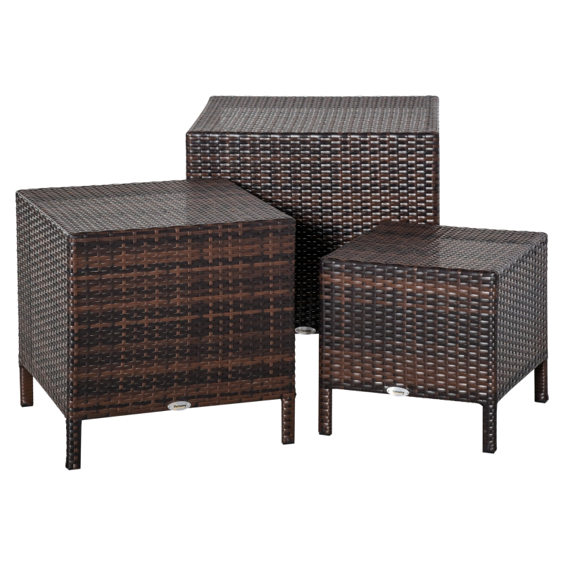 Best 3 Pcs Rattan Nesting Tables Set-Brown - Image 13