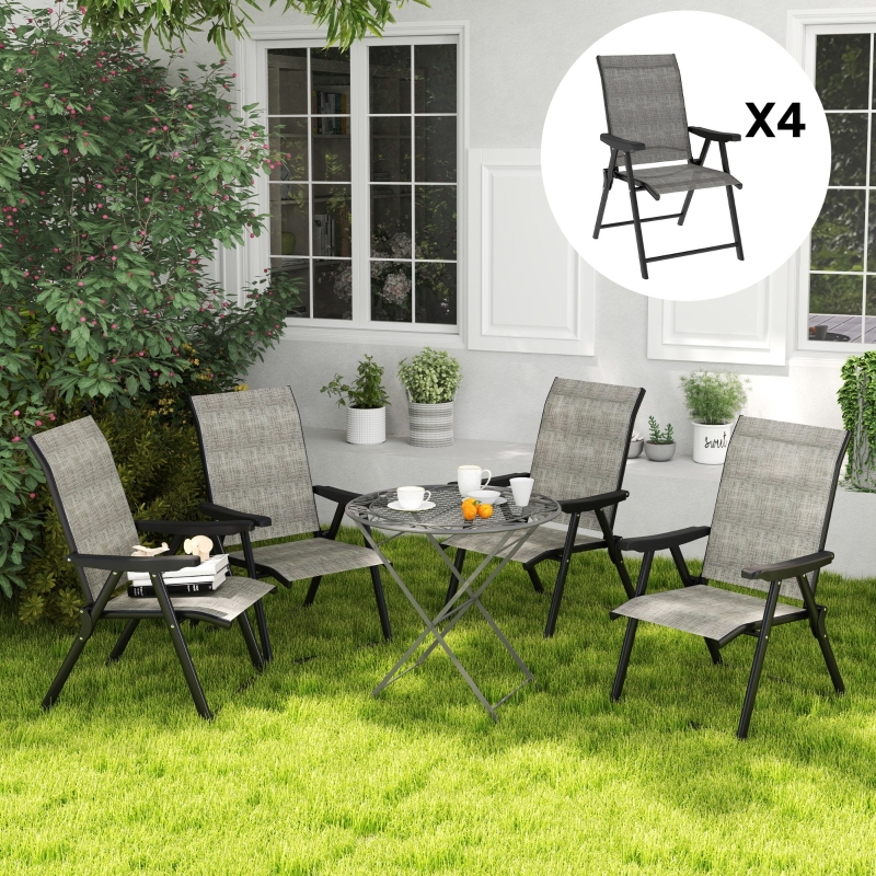 Best Set of Four Folding Outdoor Chairs - Black/Grey - Image 9