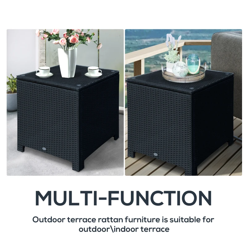 Best PE Wicker Side Table Rattan Garden Furniture with Four Foot Pads, Rust & Mild Weather Damage Resistant, Black - Image 6