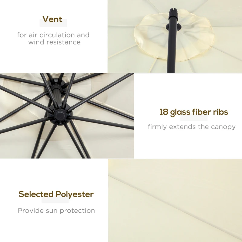 Best 3 m Parasol Garden Sun Umbrella Banana Hanging Rattan Set Umbrella Cantilever - Cream white - Image 5