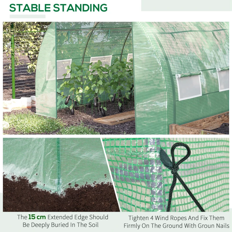 Best Polytunnel Greenhouse Walk-in Grow House Tent with Roll-up Sidewalls, Zipped Door and 6 Windows, 3x3x2m Green - Image 6