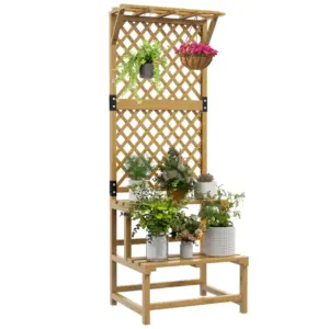 Best Wooden Plant Stand, with Trellis - Natural Finish