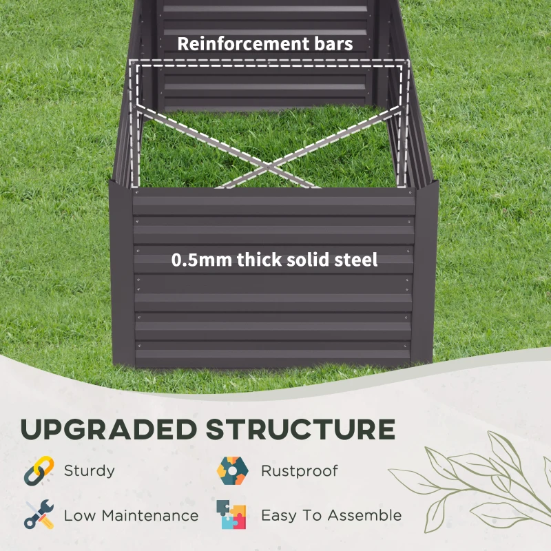 Best Raised Beds for Garden, Galvanised Steel Outdoor Planters with Multi-reinforced Rods, 180 x 90 x 59 cm, Dark Grey - Image 5