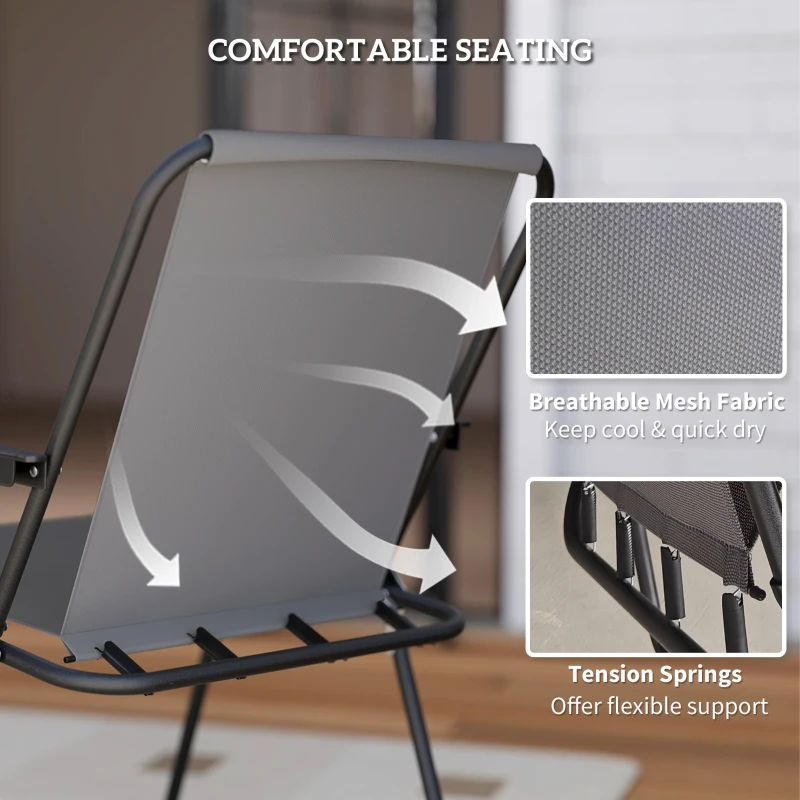 Best 4 Seater Garden Furniture Set, 6 Pieces Garden Table and Chairs with Parasol, Outdoor Garden Dining Set with Folding Chairs and Round Glass Top Table for Patio, Grey - Image 6