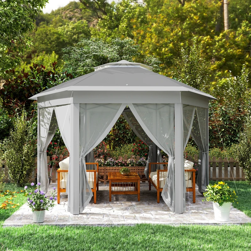 Best 3 x 4m Garden Gazebo Hexagon Pop Up Gazebo Party Tent Canopy Double Roof Instant Shelter with Netting and Carry Bag for Outdoor Patio, Dark Grey - Image 8