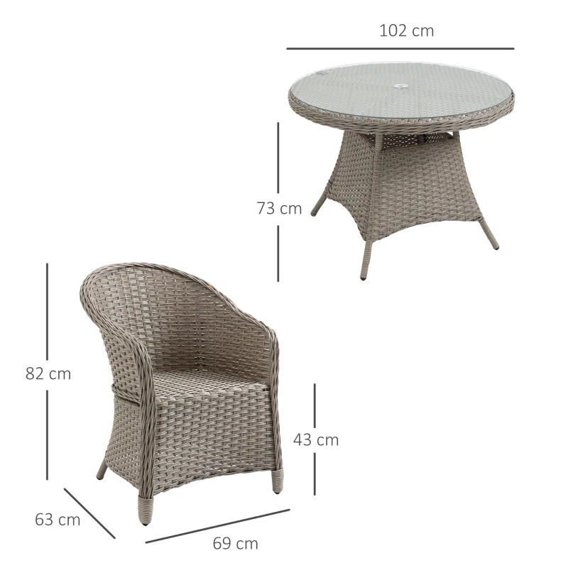 Best 4 Seater Rattan Garden Furniture Set with Cushions, Round PE Rattan Dining Set with Glass-Top Table, Umbrella Hole, Outdoor Garden Table and Chairs, Mixed Grey - Image 3