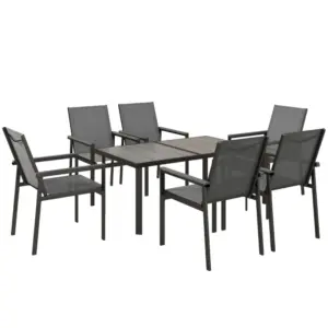 Best Seven-Piece Metal Dining Set, with Glass-Top Table - Grey