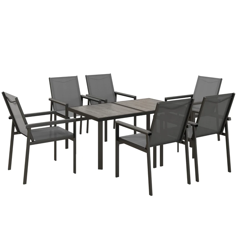 Best Seven-Piece Metal Dining Set, with Glass-Top Table - Grey