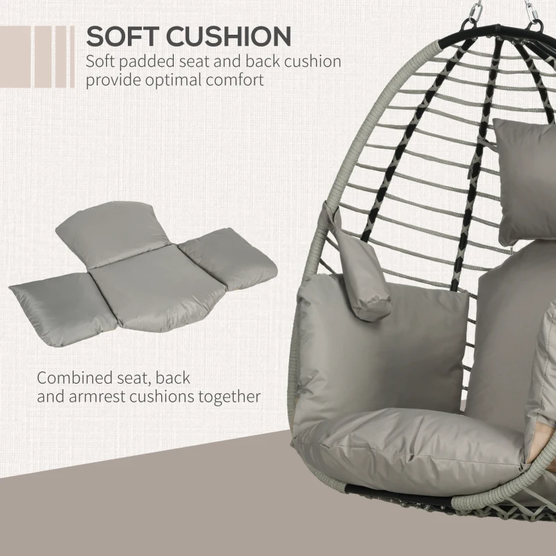 Best Single Rattan Hanging Egg Chair, with Seat Cushion - Grey - Image 6