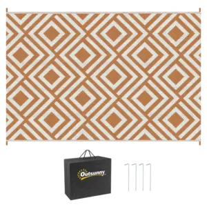 Best Reversible Outdoor Rug, Plastic Straw Mat w/ Carry Bag Ground Stakes for Garden RV Picnic Beach Camping 182x274cm Brown