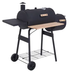 Best Portable Charcoal BBQ Grill, Cold-rolled Steel, Solid Wood, 104H x 124L x53W cm-Black