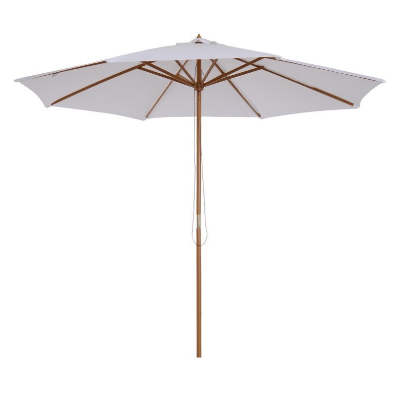 Best 3(m) Garden Parasol, Pulley Operated Patio Umbrella, Wooden Table Market Umbrella with Rope Pulley Mechanism and 8 Ribs, Cream White - Image 12