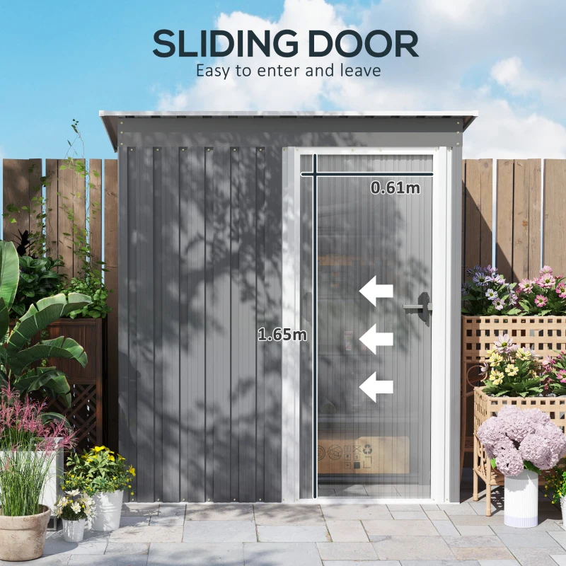 Best 5 x 3ft Garden Storage Shed with Sliding Door and Sloped Roof Outdoor Equipment Tool, Light Grey - Image 5