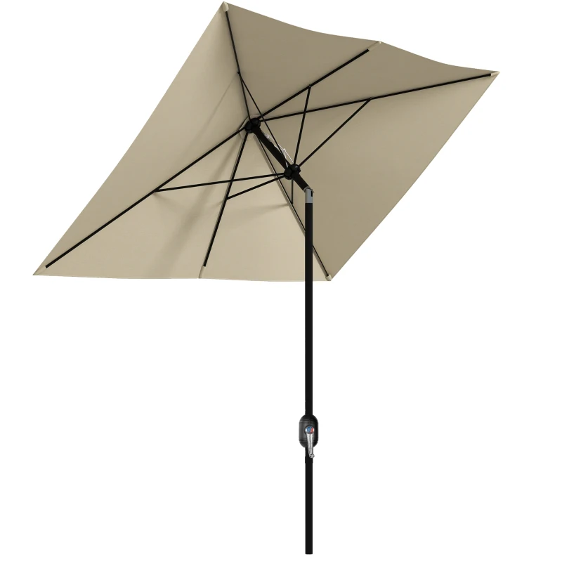Best 2 x 3(m) Garden Parasol Umbrella, Rectangular Outdoor Market Umbrella Sun Shade with Crank & Push Button Tilt, 6 Ribs, Aluminium Pole, Cream White - Image 11