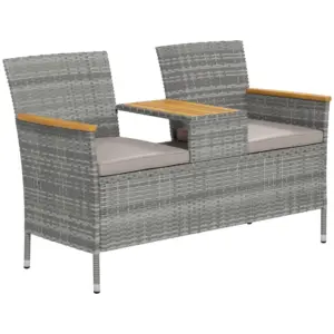 Best Two-Seat Rattan Loveseat, with Wood-Top Middle Table - Grey