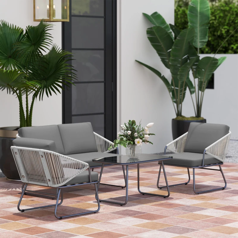 Best Four-Piece Rattan Strong Panel Outdoor Sofa Set - Grey - Image 2