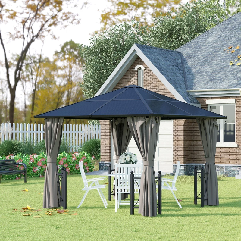 Best 3 x 3(m) Hardtop Gazebo Canopy with Polycarbonate Roof, Steel & Aluminium Frame, Garden Pavilion with Mosquito Netting and Curtains, Black - Image 2