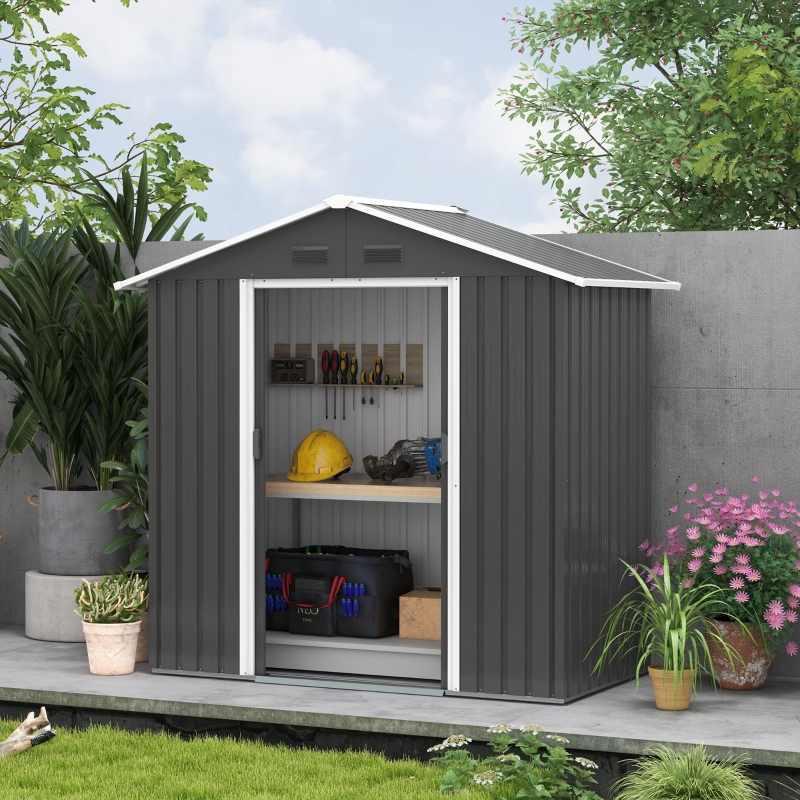 Best 6.5x3.5ft Metal Garden Storage Shed for Outdoor Tool Storage with Double Sliding Doors and 4 Vents, Dark Grey - Image 10