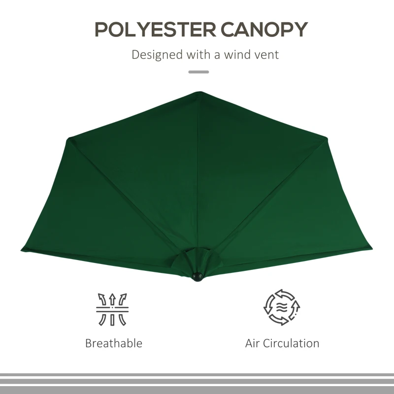 Best 3(m) Half Parasol, Semi Round Umbrella with Metal Frame, Crank Handle for Balcony, Garden, Green - Image 5