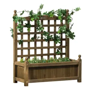 Best Garden Planters with Trellis for Climbing Vines, Wood Raised Beds for Garden, Flower Pot, Indoor Outdoor, Brown