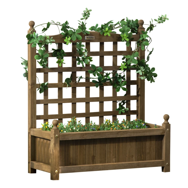 Best Garden Planters with Trellis for Climbing Vines, Wood Raised Beds for Garden, Flower Pot, Indoor Outdoor, Brown