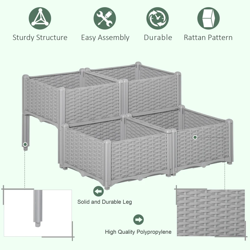 Best 40cm x 40cm x 44cm 26L Set of 4 Garden Raised Bed Elevated Patio Flower Plant Planter Box PP Vegetables Planting Container, Grey - Image 4