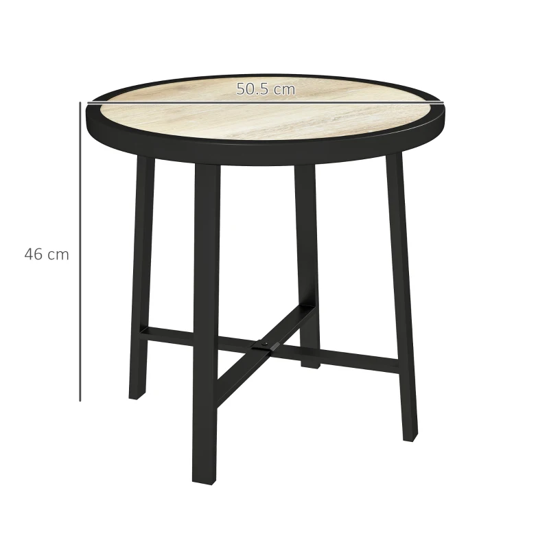 Best Round Small Garden Table, 50.5cm Outdoor Side Table with SPC Tabletop, Metal Frame and Anti-slip Foot Pads for Garden, Balcony, Nature Wood Finish - Image 3