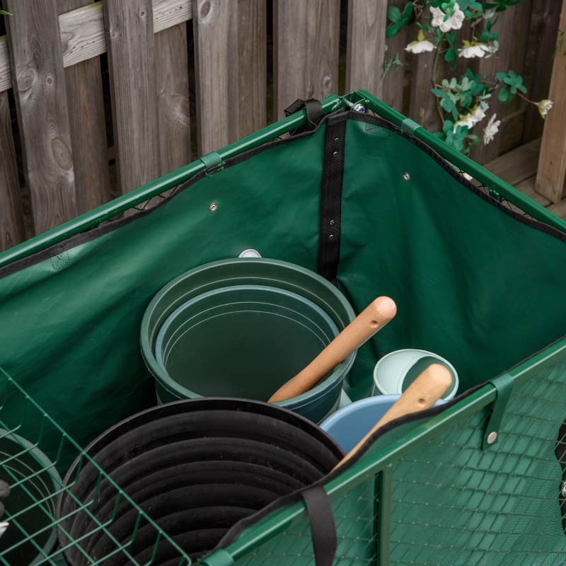 Best Large 4 Wheel Heavy Duty Garden Cart Truck Trolley Wheelbarrow with Handle and Metal Frame - Green - Image 10