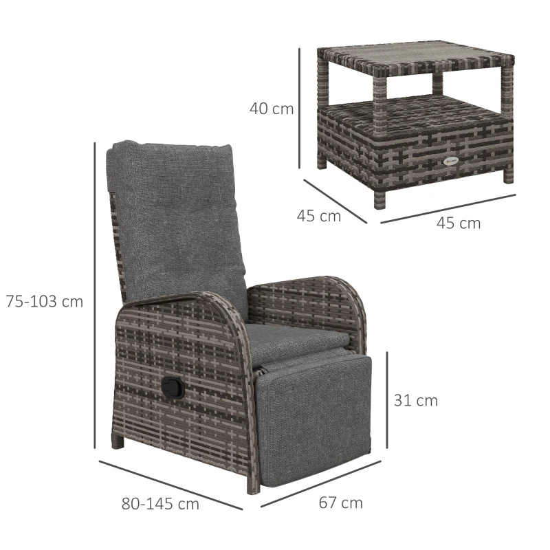 Best 2 Seater Patio Rattan Chaise Lounge Sofa Set with Fabric Cushion, Grey and Brown - Image 3