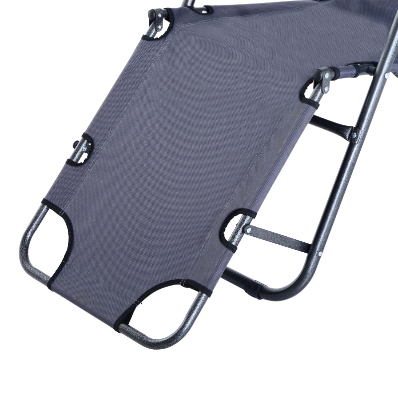 Best 2 Pieces 2 in 1 Sun Lounger Folding Reclining Chair Garden Outdoor Camping Adjustable Back with Pillow, Grey - Image 9