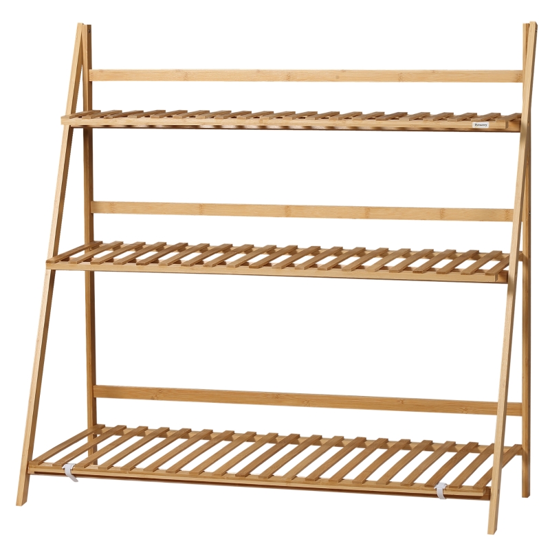 Best 3-Tier Plant Stand, Plant Shelf Rack, Folding Bamboo Display Stand, 98x37x96.5cm, Natural - Image 11