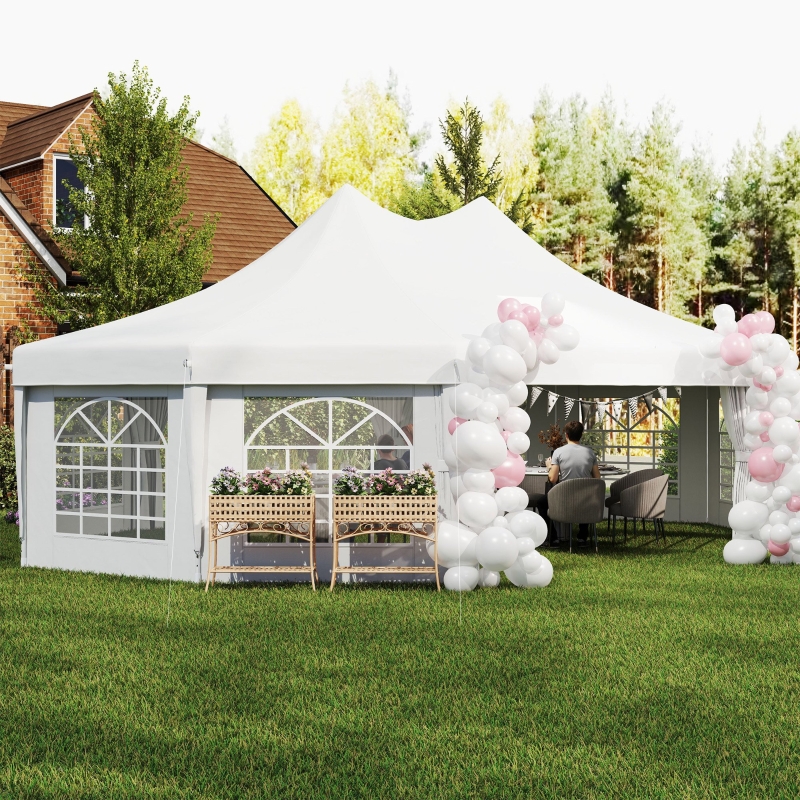 Best 10 Sides Decagonal Garden Gazebo Marquee Party Tent Wedding Canopy Outdoor Heavy Duty Metal Frame (8.9m x 6.5m) - White - Image 9