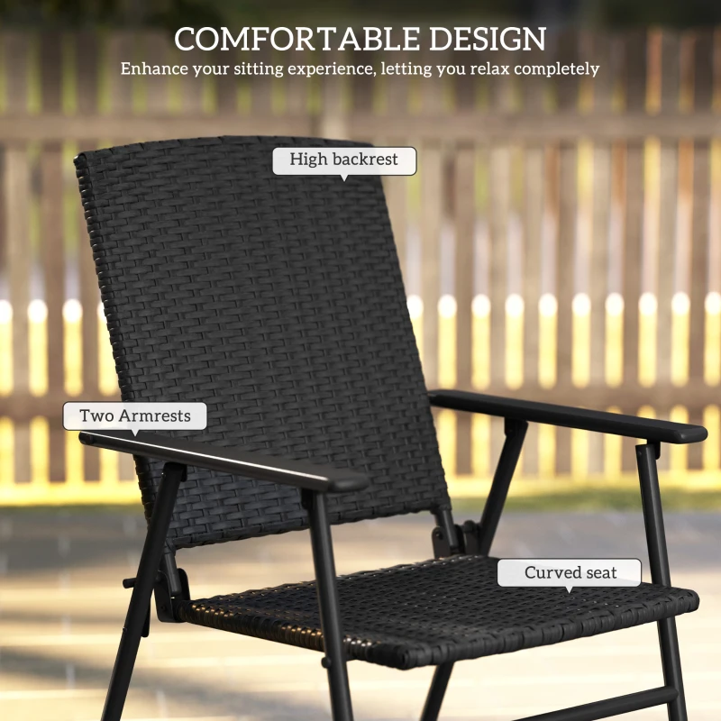 Best Set of Two Folding Rattan Seat Chairs - Black - Image 5