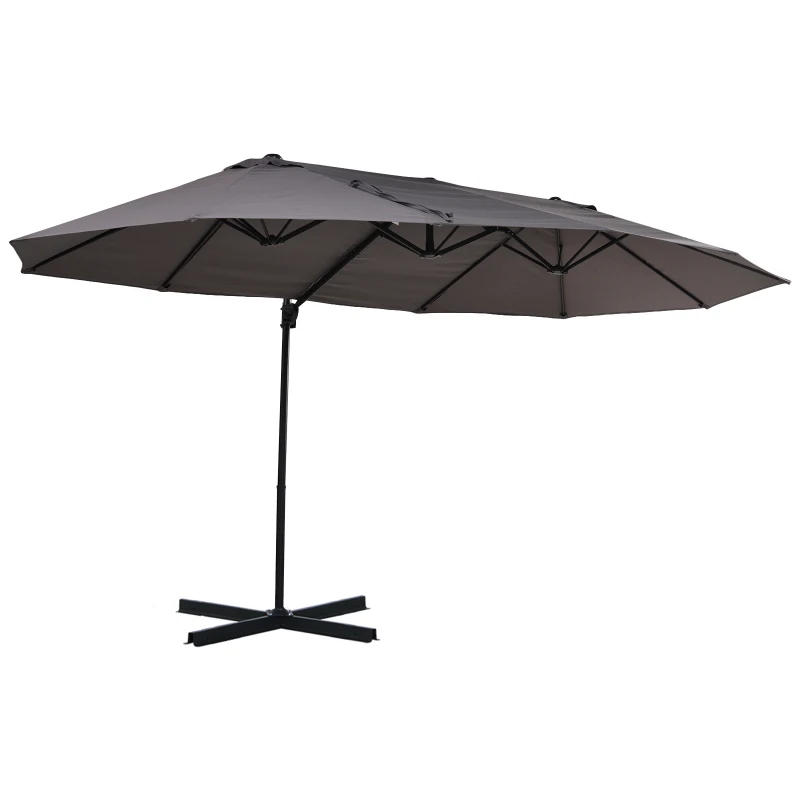 Best Double Canopy Offset Parasol Umbrella Garden Shade w/ Steel Pole 12 Ribs Grey