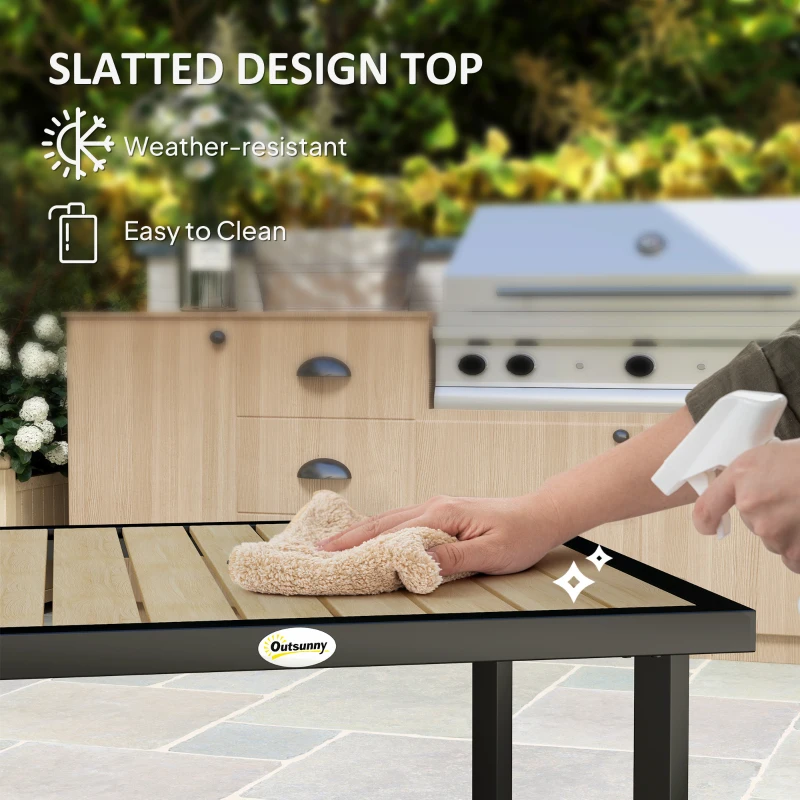 Best Square Garden Dining Table with 5.4cm Parasol Hole, Slatted Top, Metal Frame, 86 x 86 x 71cm, Brown - Image 6