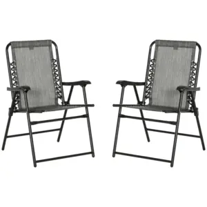 Best 2 Pieces Foldable Chair Set, Outdoor Portable Loungers for Camping Pool Beach Deck, Lawn Chairs with Armrest Steel Frame, Grey