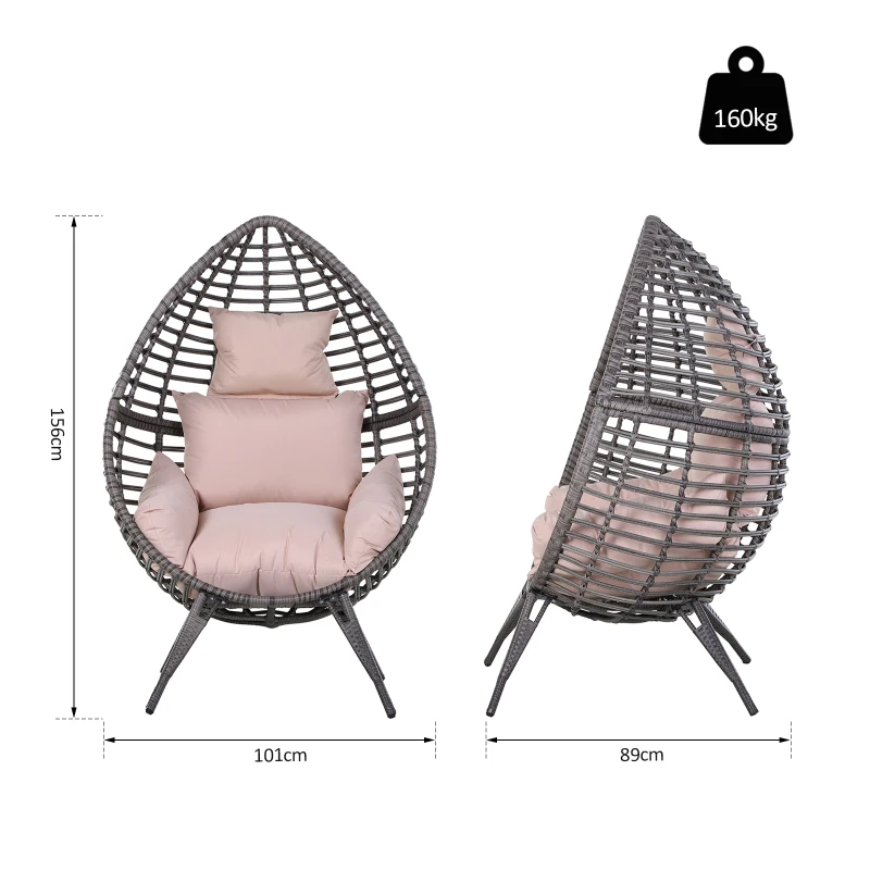 Best Garden Egg Chair, Teardrop Outdoor PE Rattan Chair with Full-body Soft Padded Cushion, Grey - Image 3