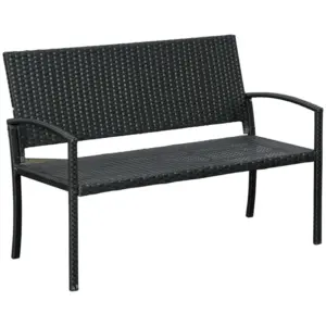 Best 2 Seater Poly Rattan Garden Bench, All Weather Wicker Garden Loveseat, Outdoor Seating Bench with 240 Load Capacity, Backrest and Armrests for Patio, Terrace, Balcony, Black