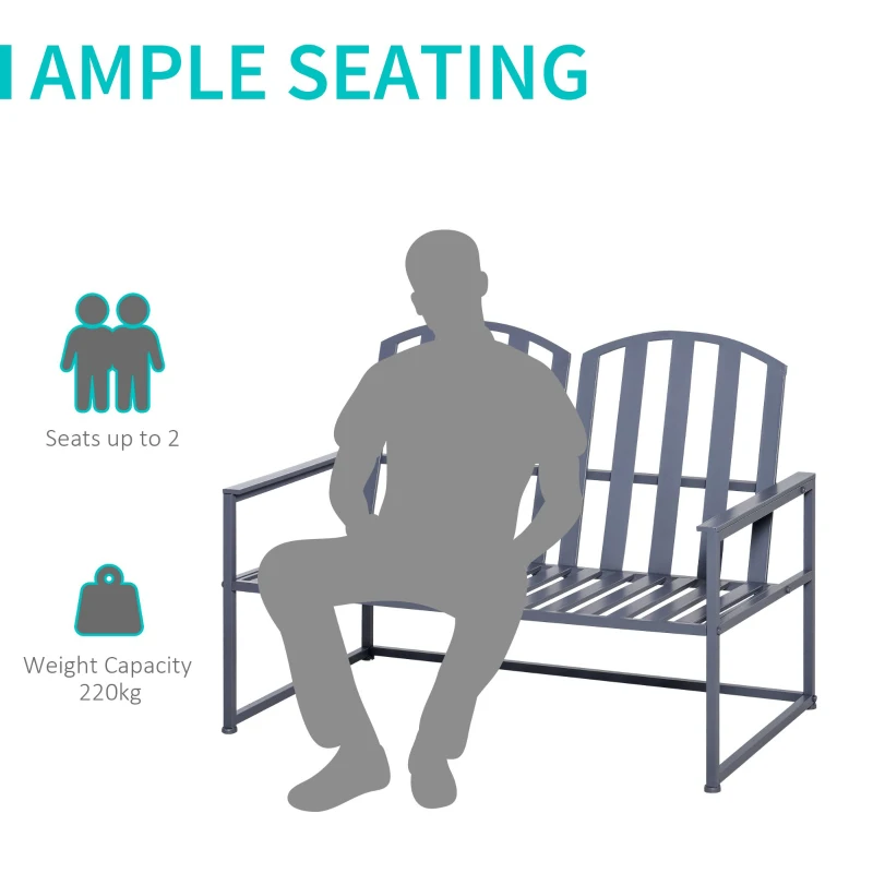 Best Steel Patio Garden Bench Loveseats for Outdoors Park Yard Slatted Design Grey - Image 4