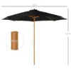 Best 3(m) Garden Parasol, Pulley Operated Patio Umbrella, Wooden Table Market Umbrella with Rope Pulley Mechanism and 8 Ribs, Black - Image 3